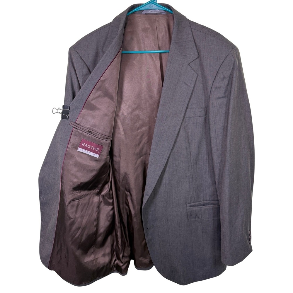 Haggar Imperial Men 46L Blazer Gray Pinstripe 100% Pure Wool 2 Button Sport Coat